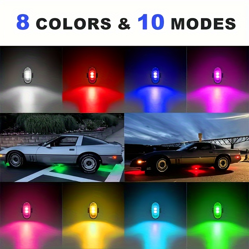 4 6 led strip lights 8 color high brightness anti collision lighting with remote control usb charging and design for cars aircraft motorcycles and bikes details 1
