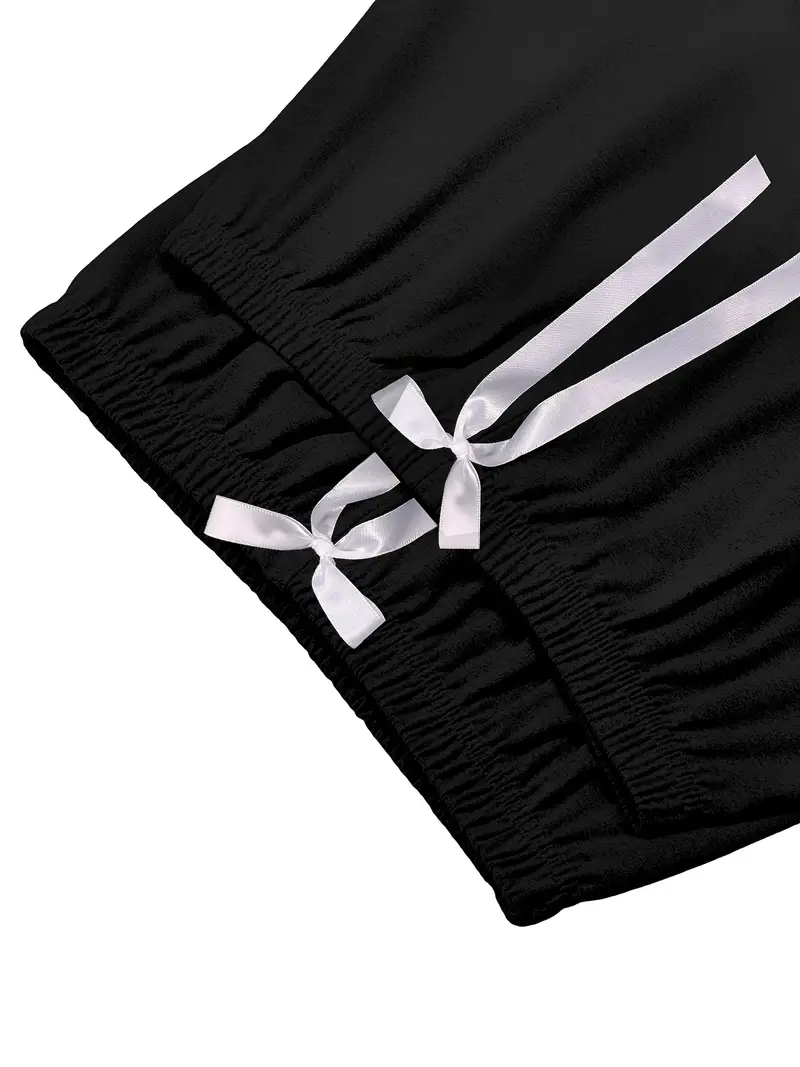 4pcs pajama set short sleeved top and long pants pajama vest and shorts set machine washable Product details 3