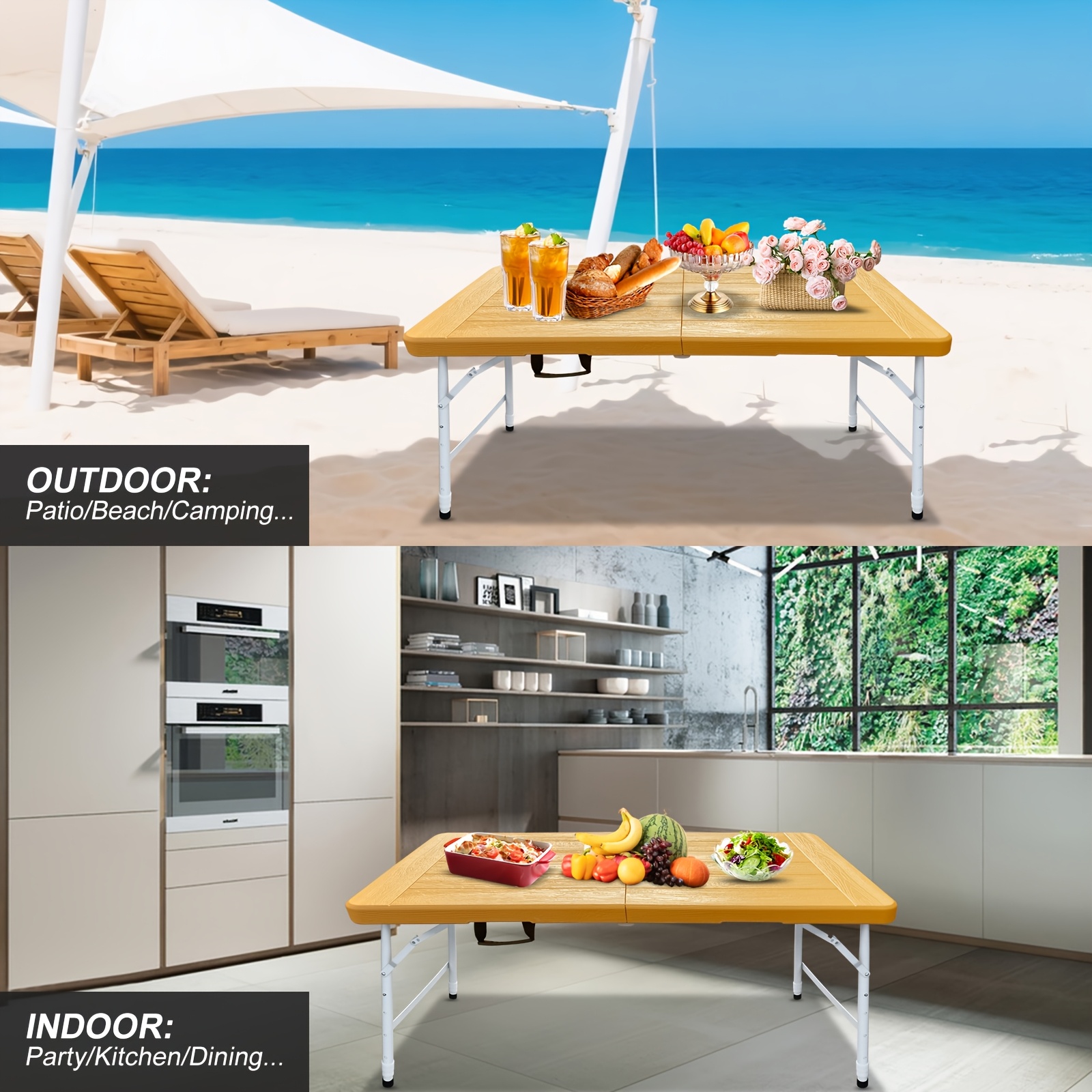4FT Yellow Folding Table, Portable Table with Handle, Sturdy Steel Legs for Heavy-Duty Use, Ideal for Parties, Dining, Weddings, Events, Picnics, Indoor And Outdoor Activities, Camping