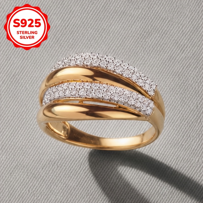 Women's Multi-Layered Interlaced Zirconia Wide-Faced Ring