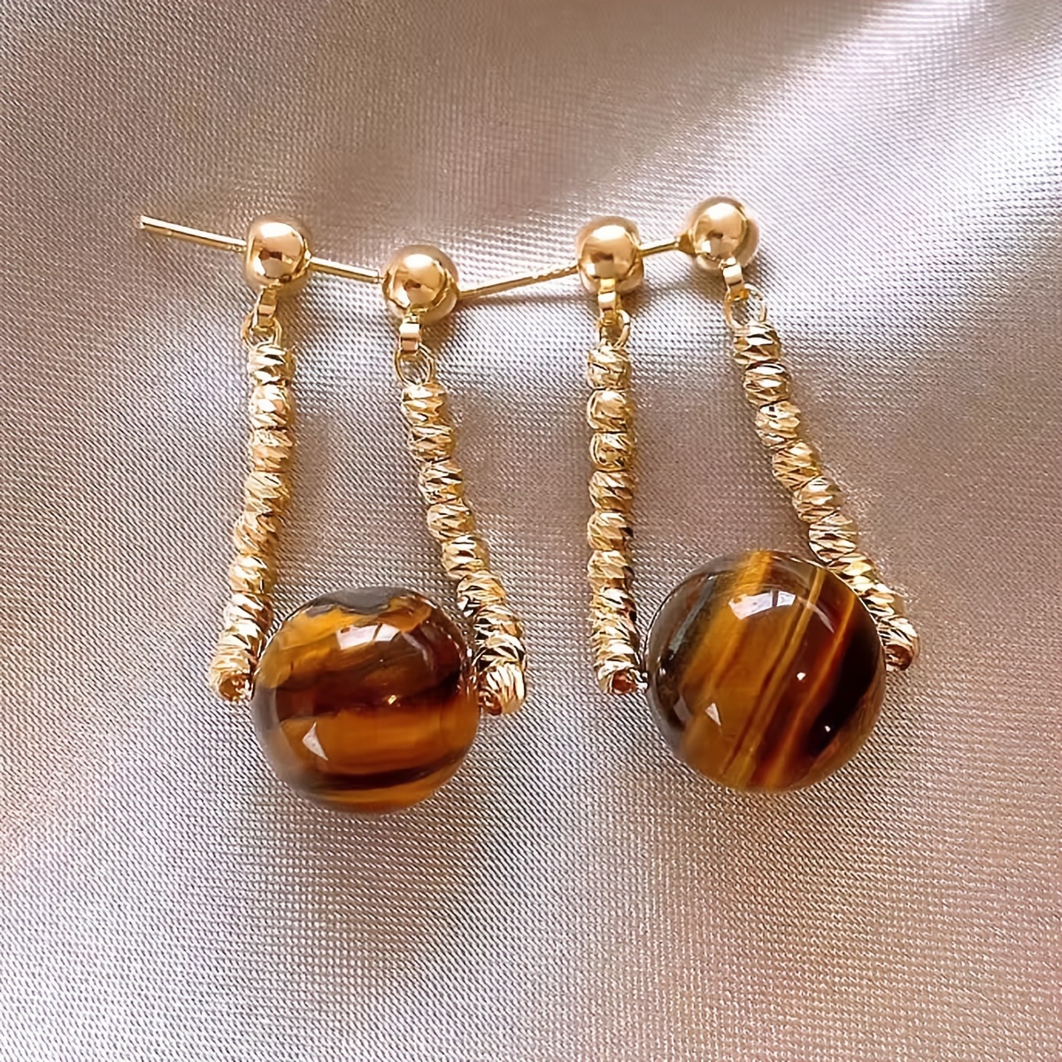 Women's Vintage Minimalist Tiger's Eye Stone Earrings