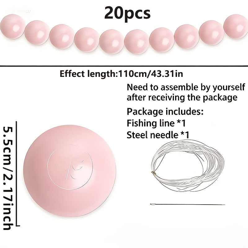 TEMU 20pcs Macaron Pink Decorative Balls, Pearl Chiffon Drape Staircase Decoration Set, Wedding Decor Ball Full Set Cream White Wedding Balls, Pearl