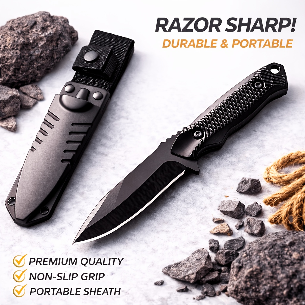 full tang hunting knife with textured grip heavy duty sheath 7   blade for skinning rope cutting outdoor survival fixed knife for campers hunters anniversary gift set with secure snap