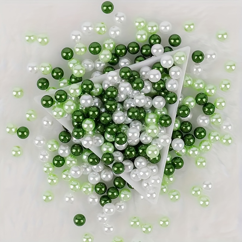 170pcs White And Green Mixed Color Simulated Pearl Round Beads Decorative Beads Without Hole Round Beads