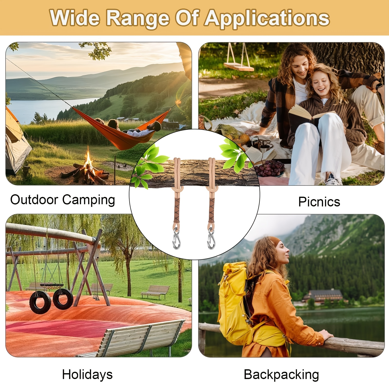 2pcs 23.62inch Hammock Hanging Ropes with Locking Carabiners, for Hanging Installation, Hammock Swing Hanging Ropes, Adjustable Ropes, Suitable for Swings and Hammocks