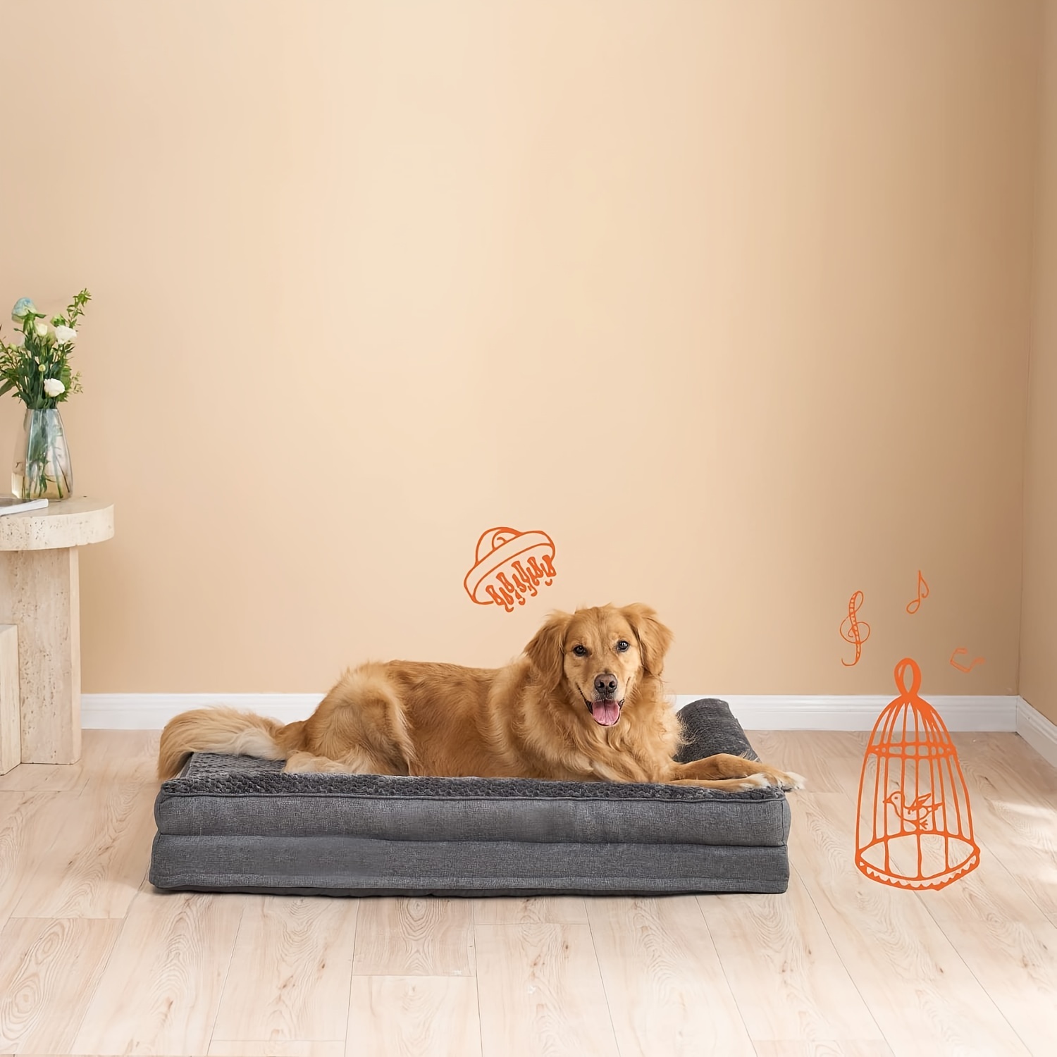 orthopedic dog bed for   plush gray polyester pet bed with ergonomic support durable rectangular design for medium large small extra small breeds pet winter bed plush pet sofa ergonomic pet sofa Product details 4