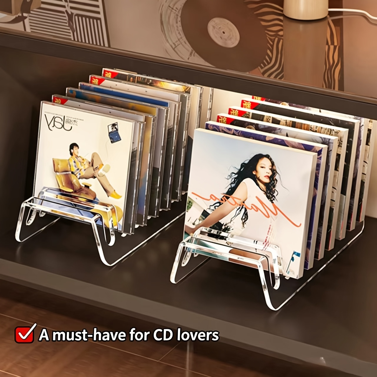 TEMU 2-delige set transparante acryl CD-rekken - Geschikt voor DVD/CD-display, CD-opslag en vinylplaatopslag, capaciteit voor maximaal 14 stuks