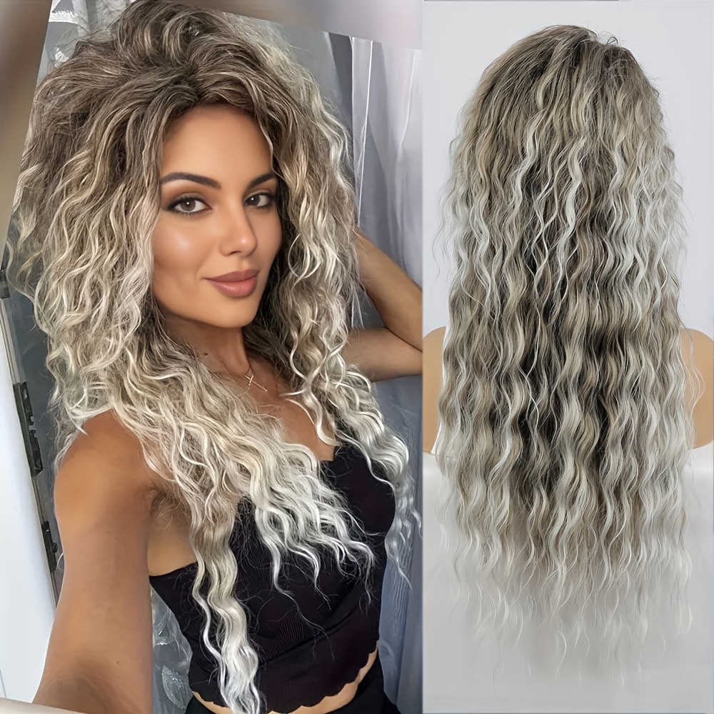 28 inch long curly wig women gradient blonde brown heat  display picture 3