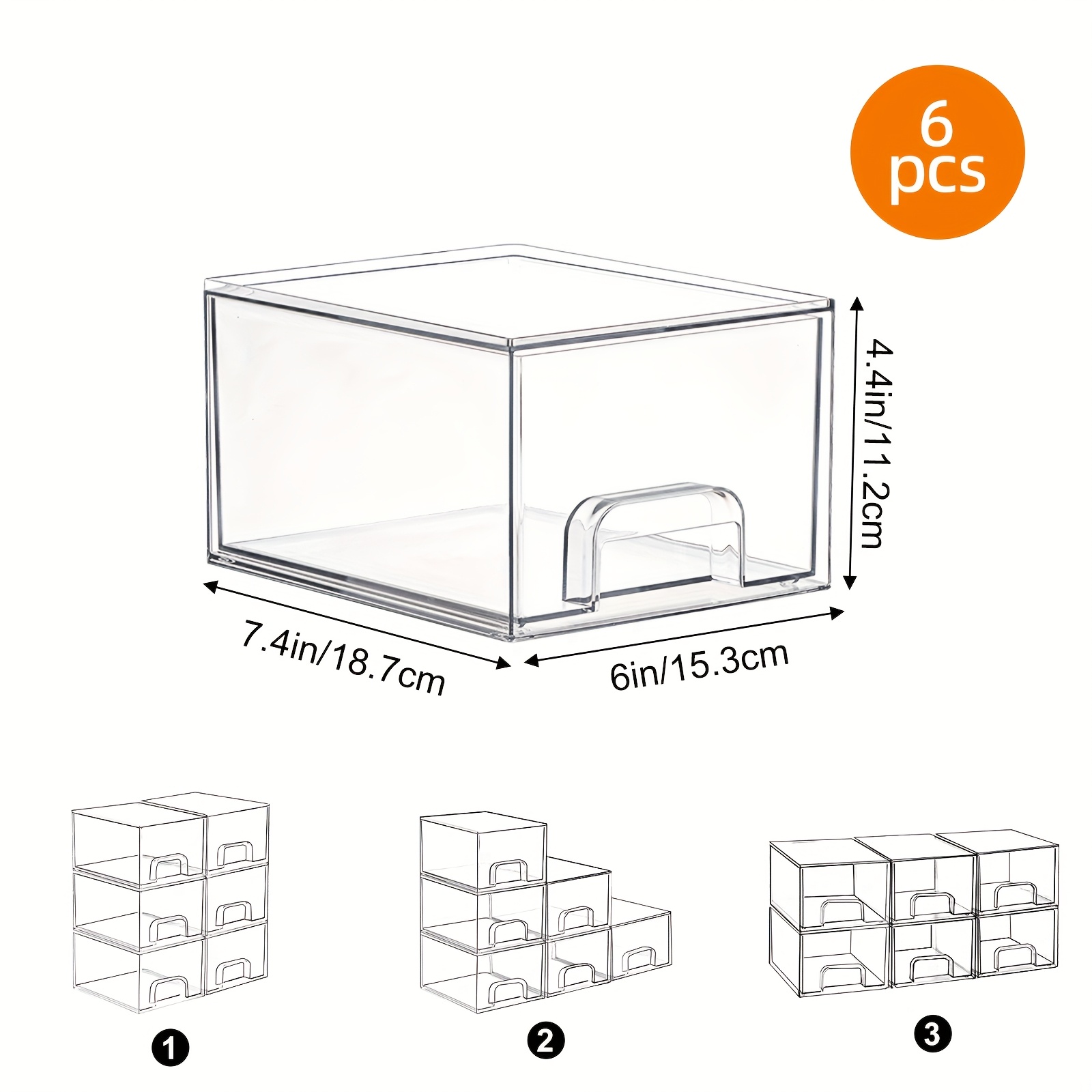   6pcs 12pcs 7 4in acrylic jewelry storage drawers clear stackable organizer boxes jewelry display bins storage for necklaces rings accessories makeups Product details 3