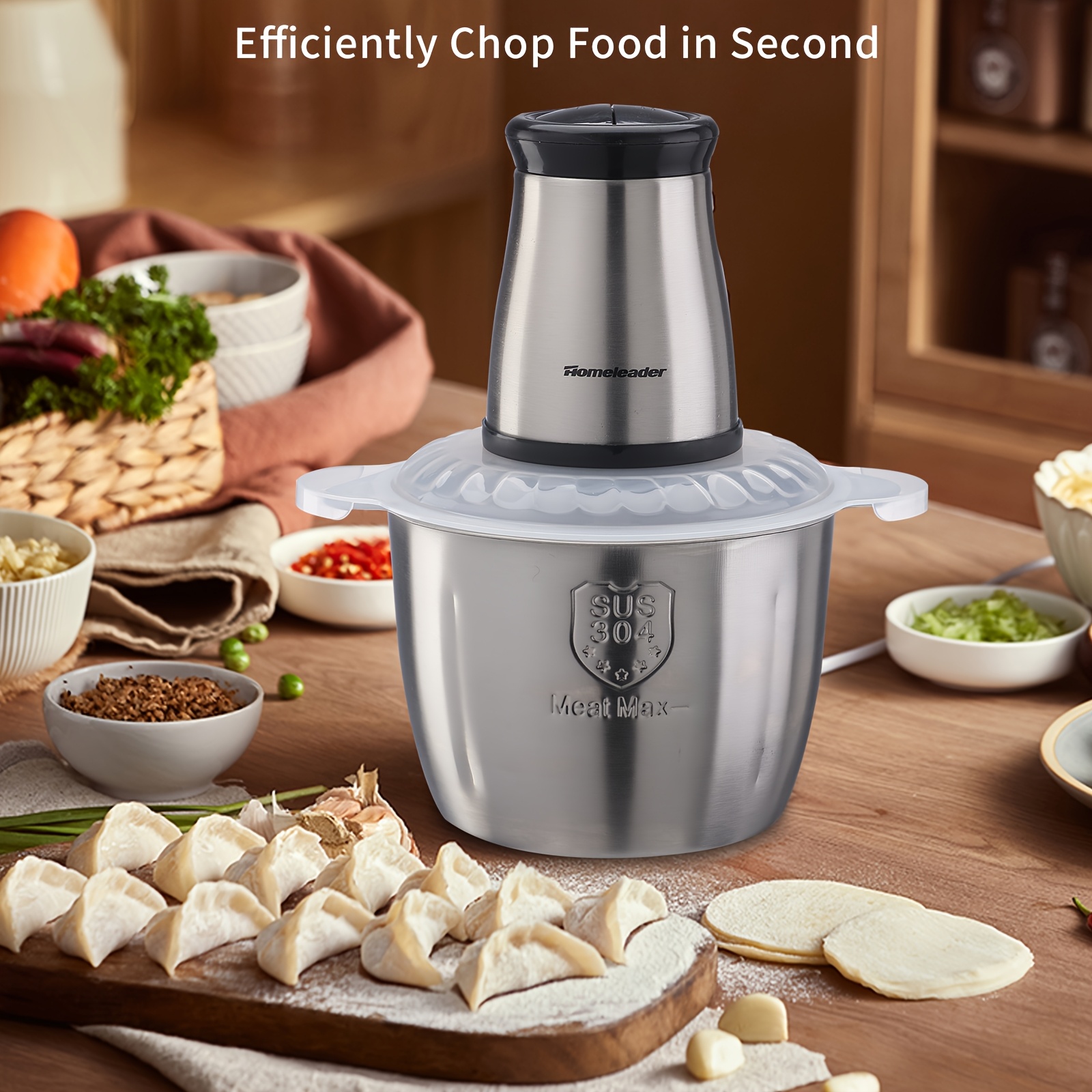  electric food chopper 4 stainless steel dual bowl multi purpose meat vegetable grinder detachable compact easy clean household kitchen food processor Product details 2