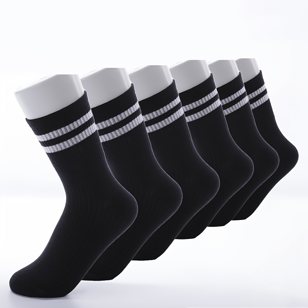 1/6 Pairs Striped Athletic Socks, Simple & Comfy Unisex All-match Mid Tube Socks, Women's Stockings & Hosiery