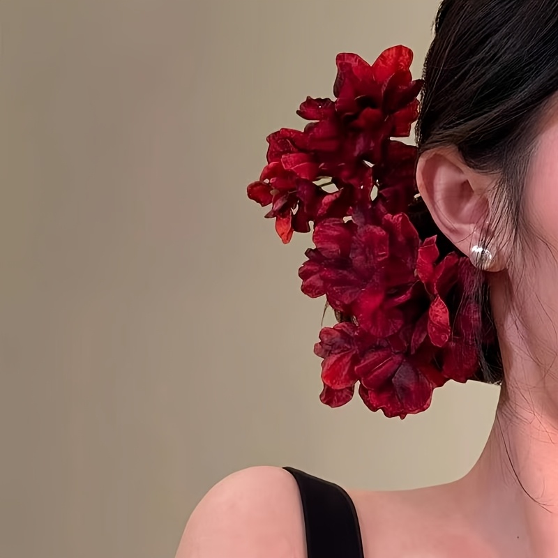 TEMU 2pcs Pinces à Cheveux Sensuelles Atmosphériques Rouge Fleur Simulée avec Ajouts Hanfu Mariée Fiançailles Fleur de Tête Ajouts Cheveux