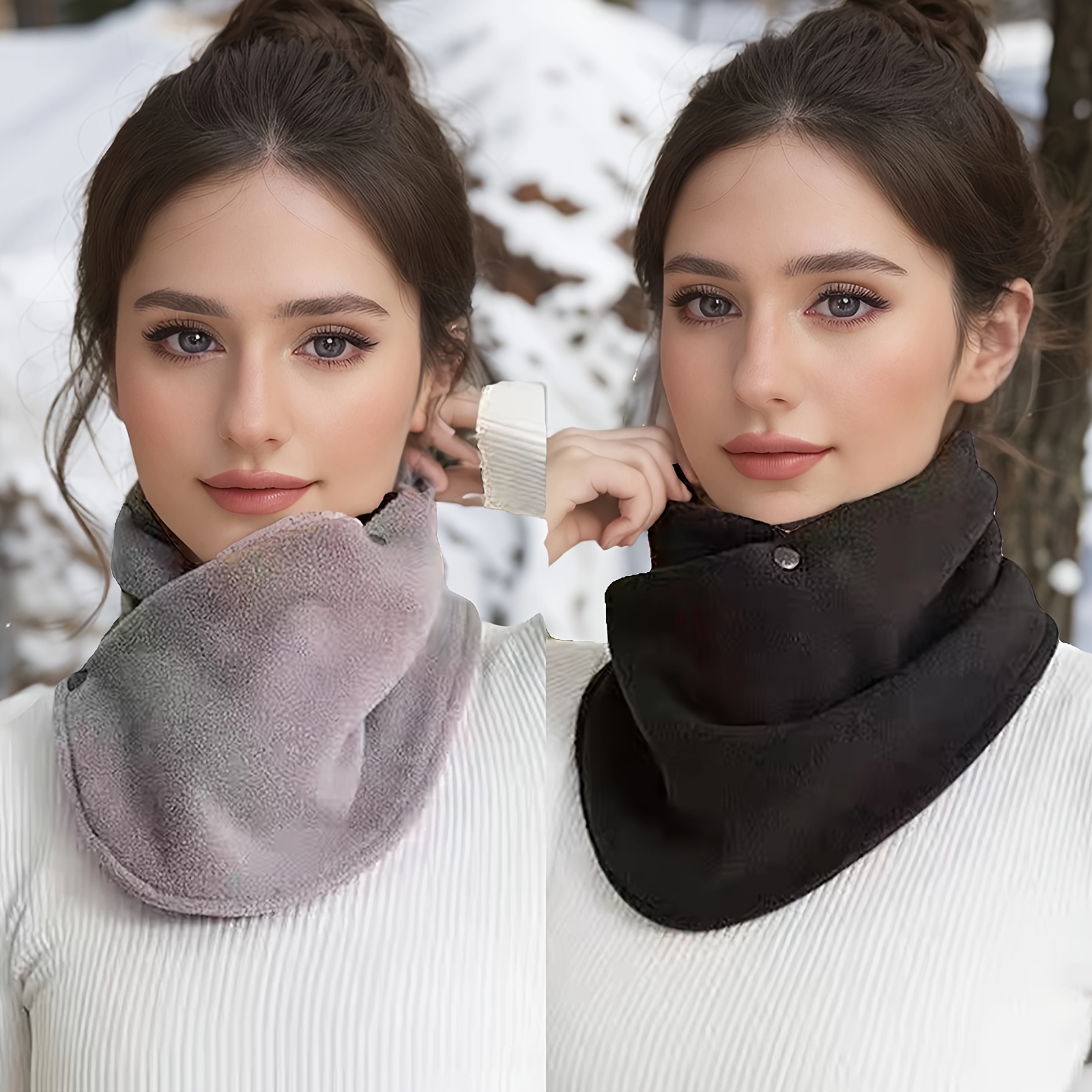

2 Pieces Of Classic Solid Color Neck And Leg Simple Thickened Plush Warm Neck Cover Autumn And Winter Cold Protection Warm Scarf Collar
