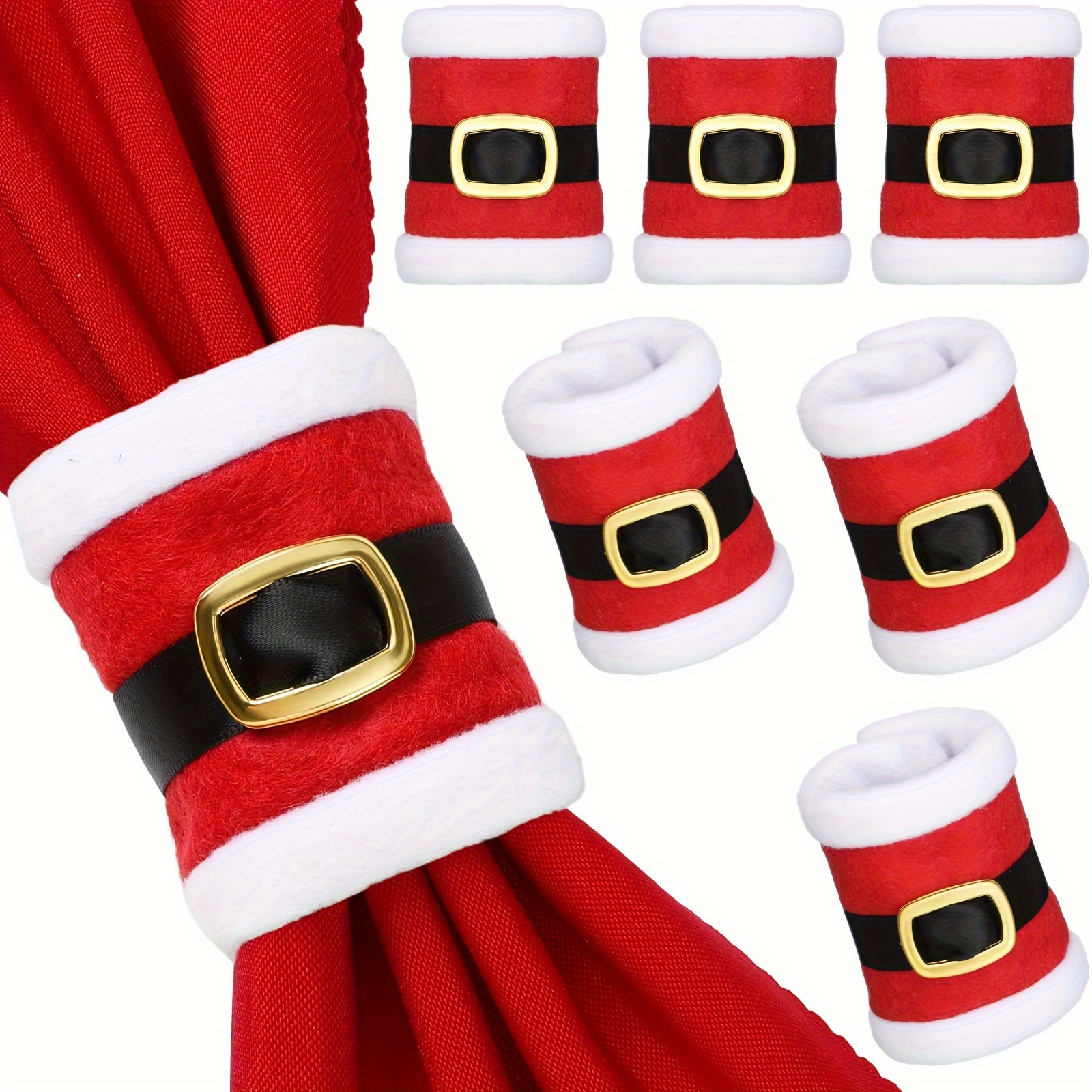 

6-pack Santa Claus Belt Napkin Rings, Christmas Decorations, Fabric Napkin Holders For Christmas Dinner, No Electricity Or Feathers Required