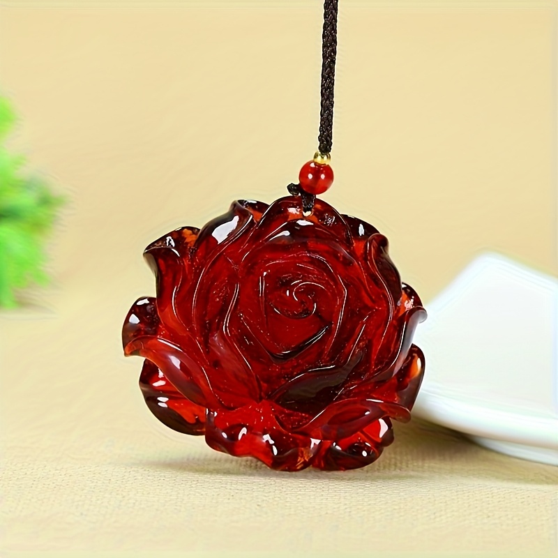 Beeswax Blood Peony Flower Pendant Necklace