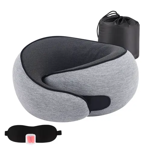 360 adjustable neck pillow for use washable pillowcase earplugs eye mask storage bag included gray comfortable sleeping sleek ribbed texture slow rebound foam pillows for sleeping