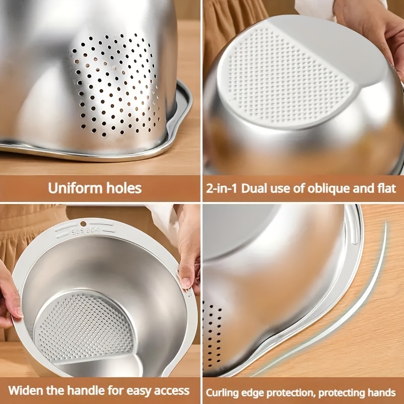 Stainless Steel Multi-Purpose Kitchen Drain Basket – Perfect for Washing Rice, Fruits, and Vegetables – Durable, Food Safe, and Efficient Water Filtration – Ideal for Cleaning and Straining Food in the Kitchen