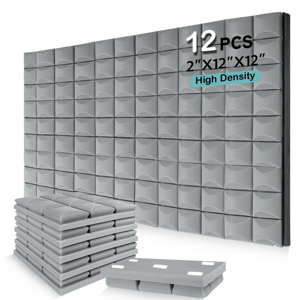 item picture 12pcs high density polyurethane acoustic foam panels 12x12x2 inches mushroom head soundproofing sponge for studio and podcast recording soundproof wall panels polyurethane sponge board