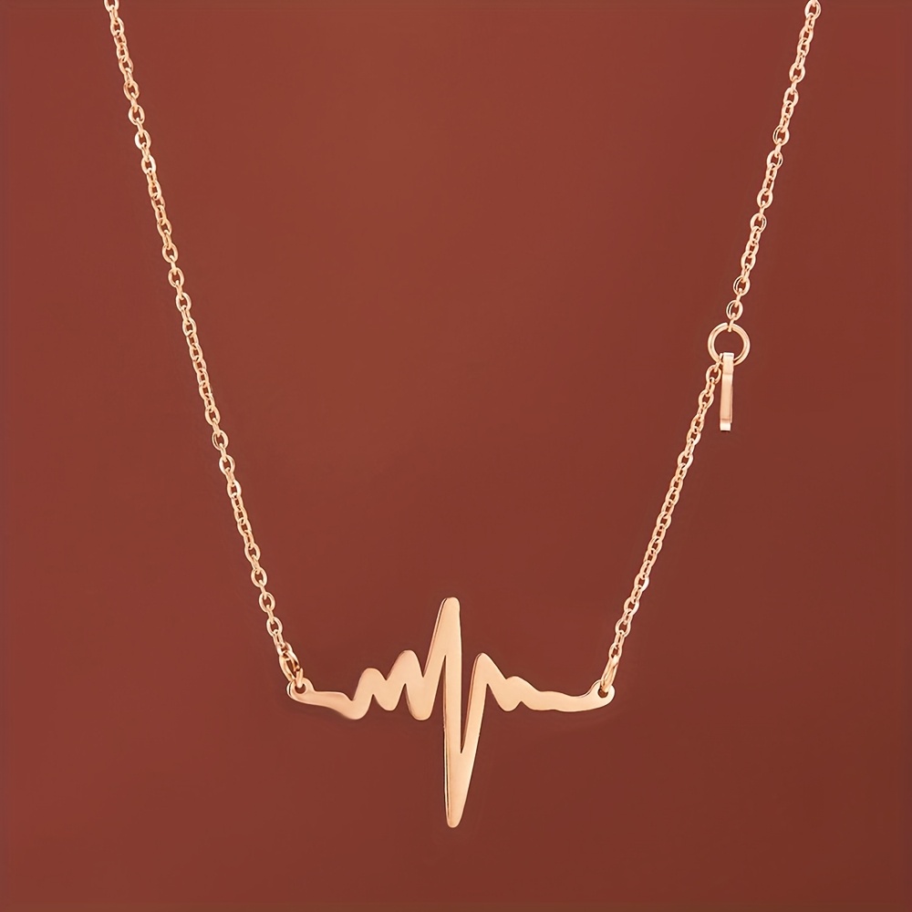 An Elegant And Minimalist Stainless Steel Heart-Shaped ECG Pendant Necklace for Women, Perfect for Valentine'S Day