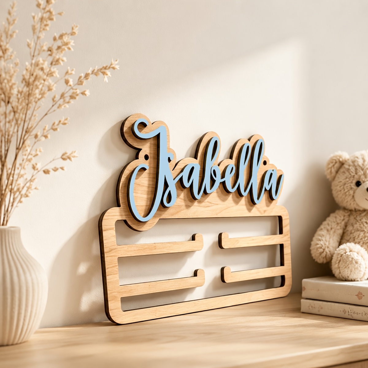 TEMU Personalized Custom Name Medal Display Stand With Engraved/compatible For 3 Medals - Wood Suitable For Kids' Room, Door/wall-mounted Holder,
