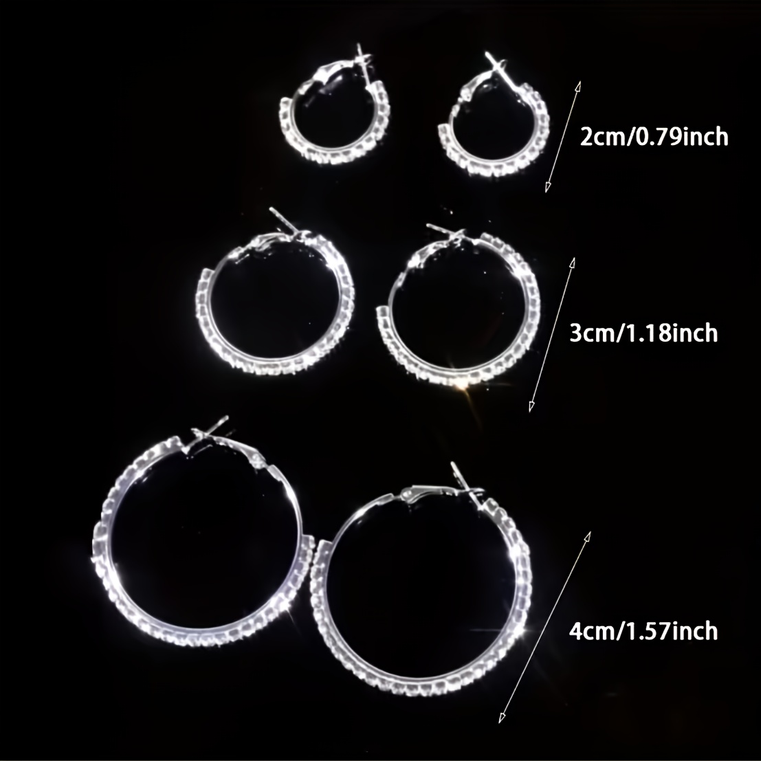 TEMU 6pcs Set Of Large And Small Earrings With Full Water Rhinestones, Shining And Sparkling, Trendy, Elegant, Sexy, Easy, Exquisite, Retro Design,