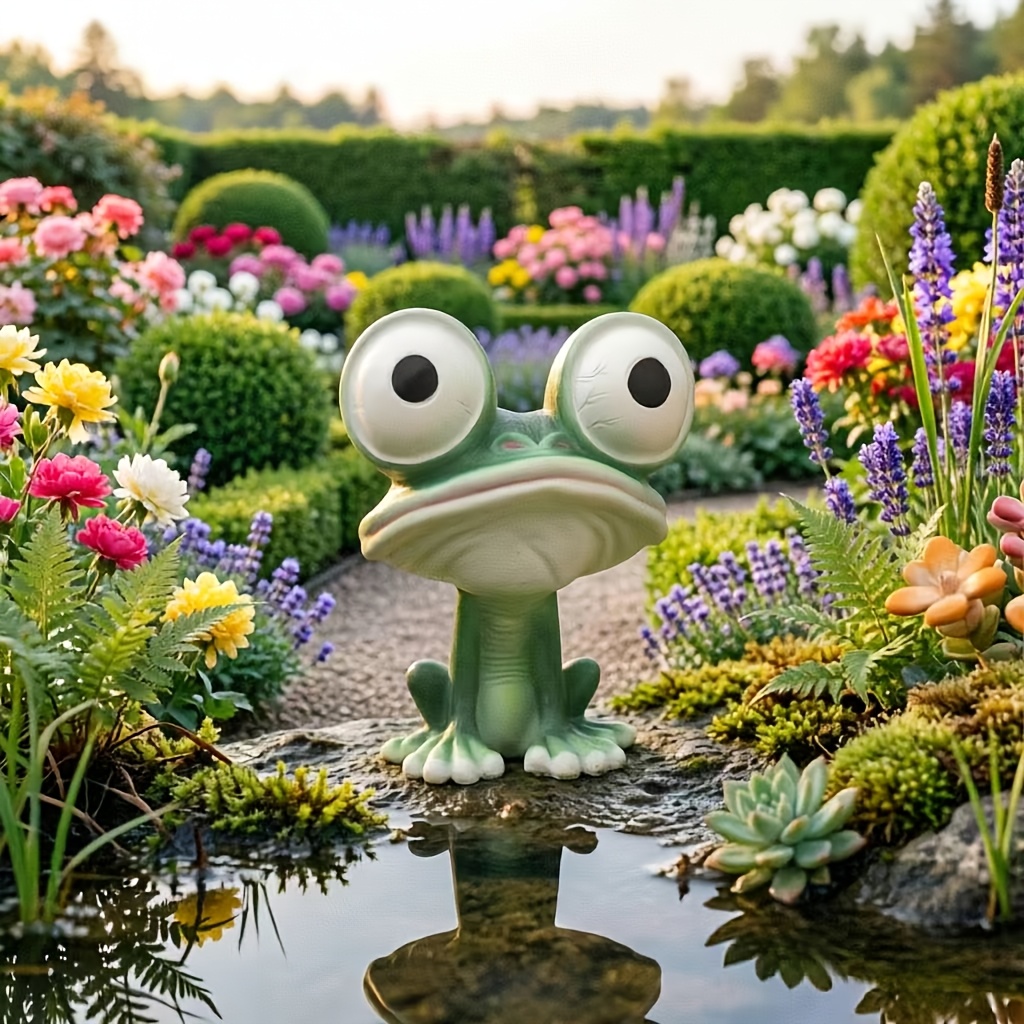 TEMU Statue de jardin amusante avec grenouille à grands yeux, décoration de pelouse extérieure miniature en résine, cadeau unique pour femme