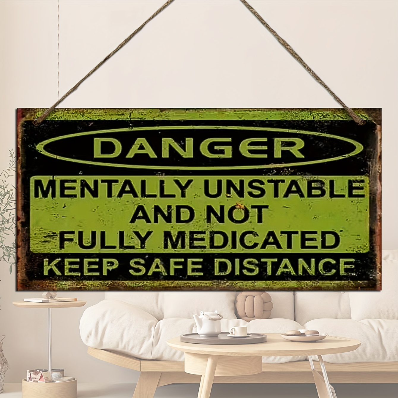 

Classic Wooden Danger Sign Plaque - Wall Hanging Mental Instability Warning Decor, Non-electric, Home Safety Distance Notice