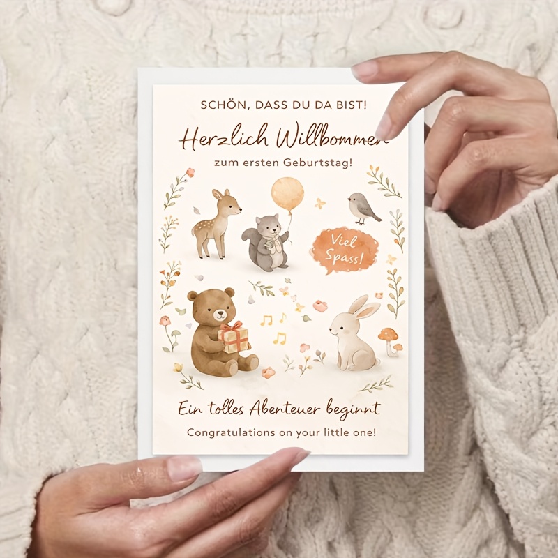 Greeting Card Featuring Cute Bear, Rabbit, Deer, and Squirrel Design
