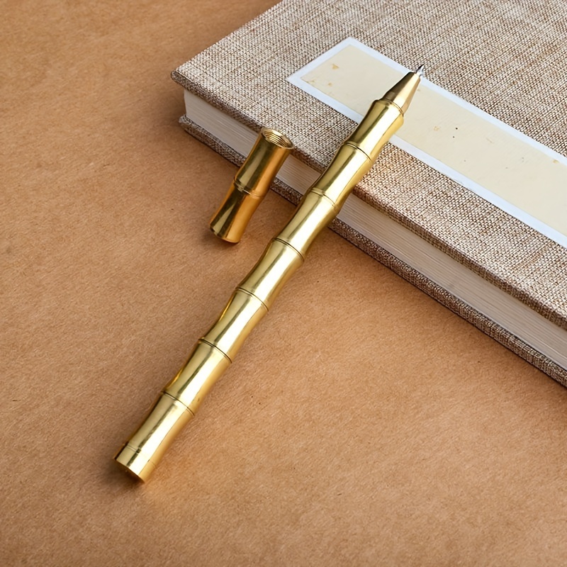 

1pc Pen Send 3pcs Refill Brass Bamboo Pen Full Metal Bamboo Pen Brass Pen Office Simple Pure Copper High-value Gift Signature Pen (black Ink)