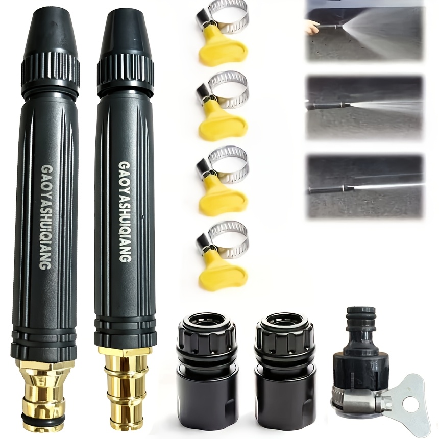 9pcs high pressure water hose nozzle   connect adapter metal garden hose spray nozzle pressure washer nozzle adjustable water gun for car washing lawn and patio cleaning