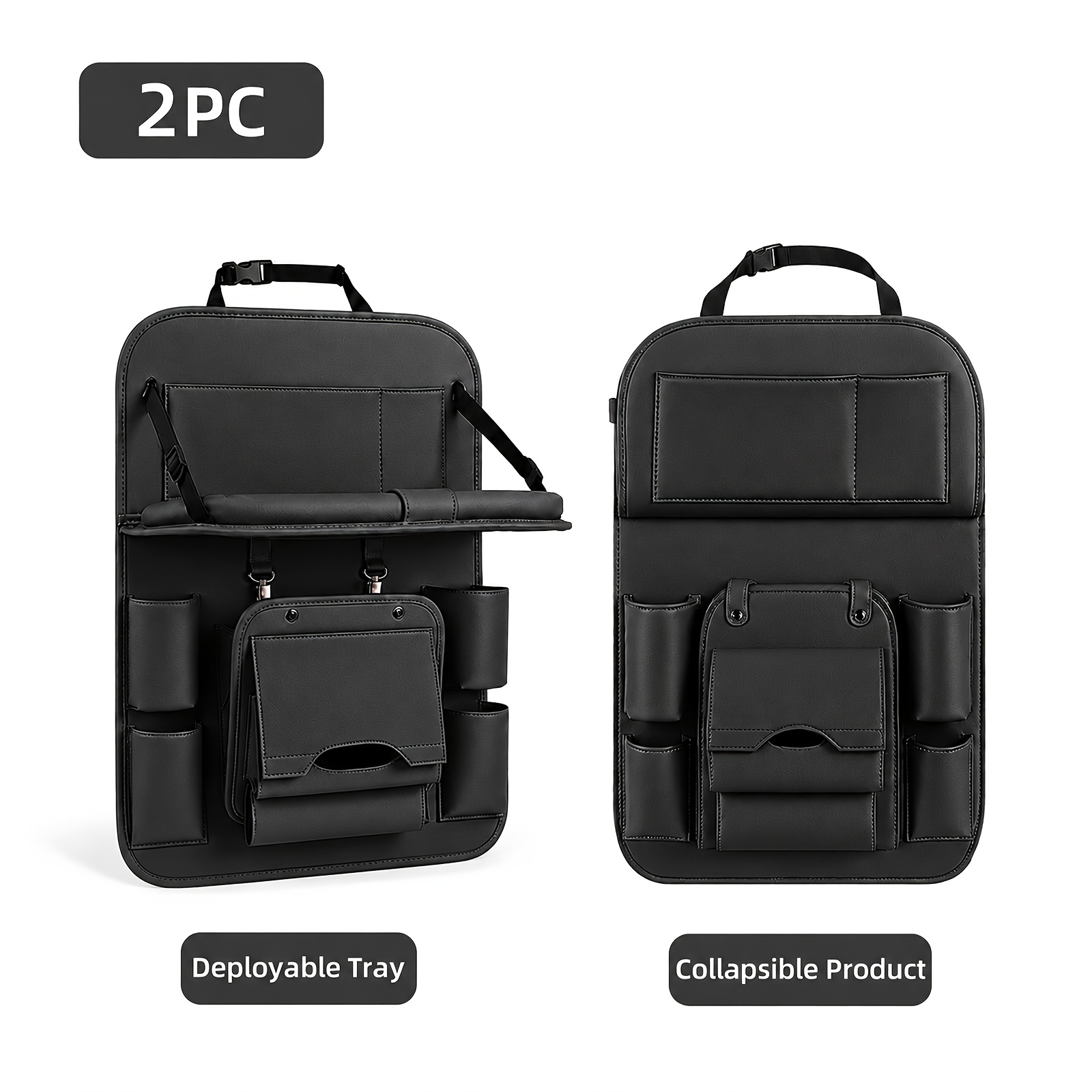 TEMU Qiankunbag Car Back Seat Organizer With Foldable Tray Table, Faux Leather Storage Bag With 6 Color Options, Multi- With Tablet Holder, Cup