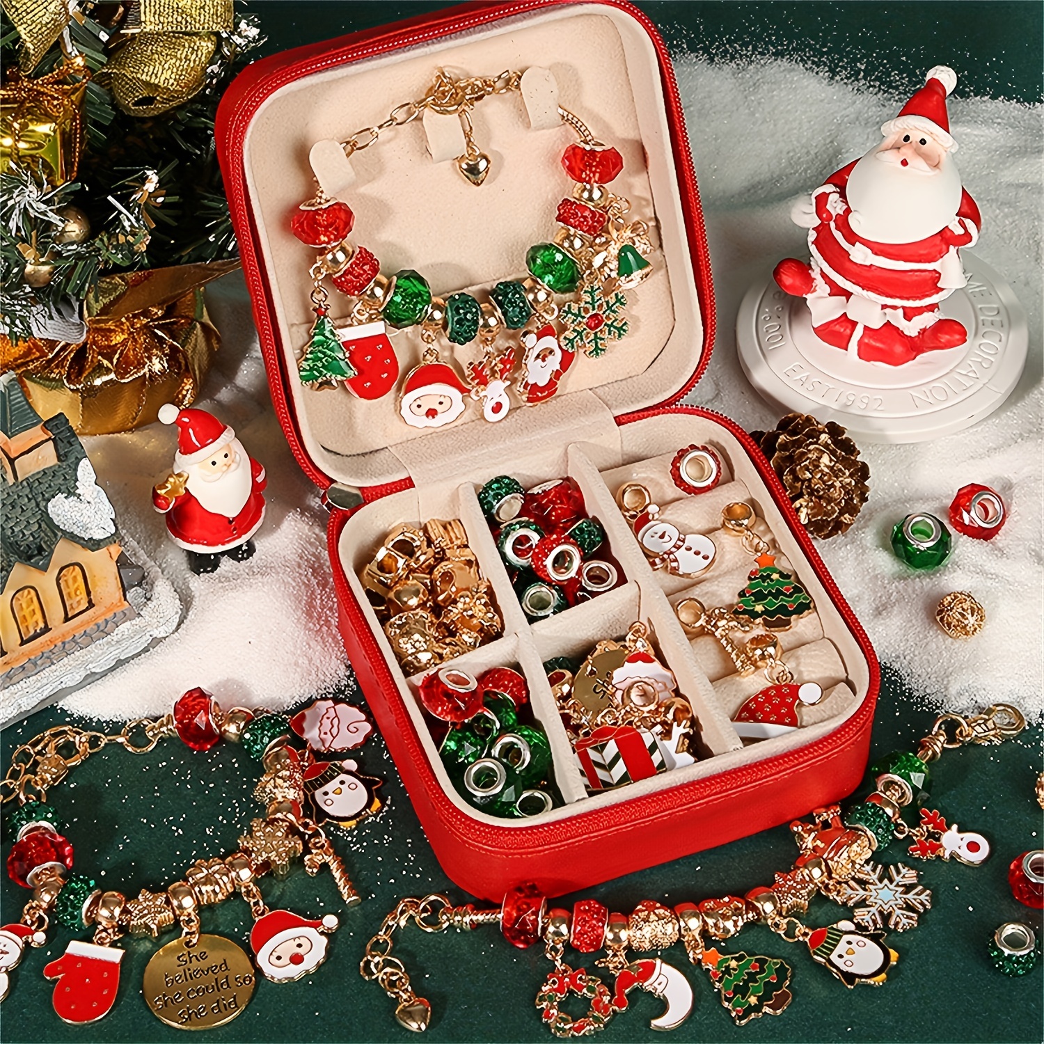

1pc Elegant Christmas Charm Bracelet Making Kit - Diy Beads For Arts And Crafts Jewelry Making - Perfect Gift Set For Girls