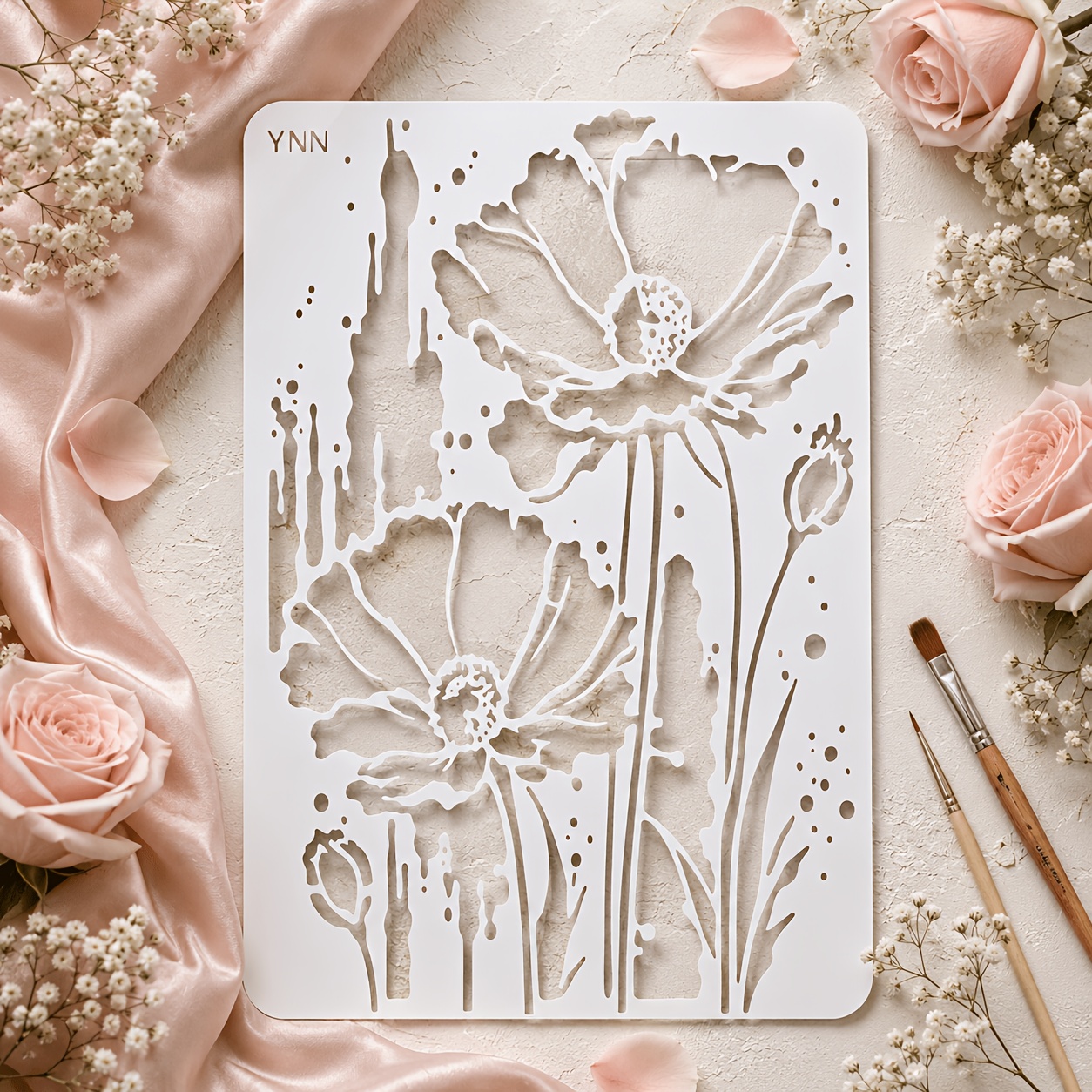 TEMU Pochoir à fleurs YNN réutilisable 11,7*8,3 pouces pour peinture avec modèles de dessin pour artisanat, art mural, meubles, toile