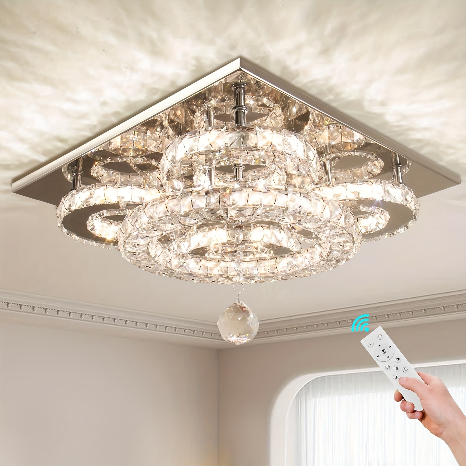 Modern Crystal Chandelier Luxtry Round Crystal Living Room Pendant Light Fixture