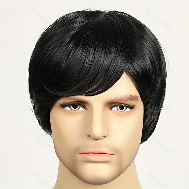 Men s Black Wig Short Natural Fluffy Wig Synthetic Heat Temu Canada