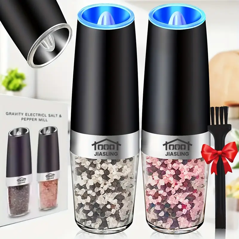 2pcs gravity powered electric salt and pepper grinder battery powered led handed automatic operation adjustable coarse grinder grinder black rocking chair gadget gift battery powered Product details 6
