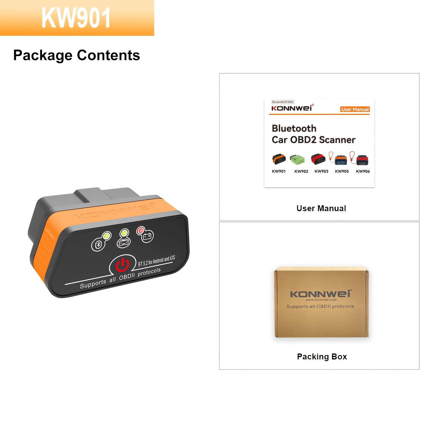 TEMU Konnwei Kw901 Bluetooth Car Scanner Tool, Wireless Engine Code Reader With Live , Car Check Engine Code Reader, Clear Error Code, Performance