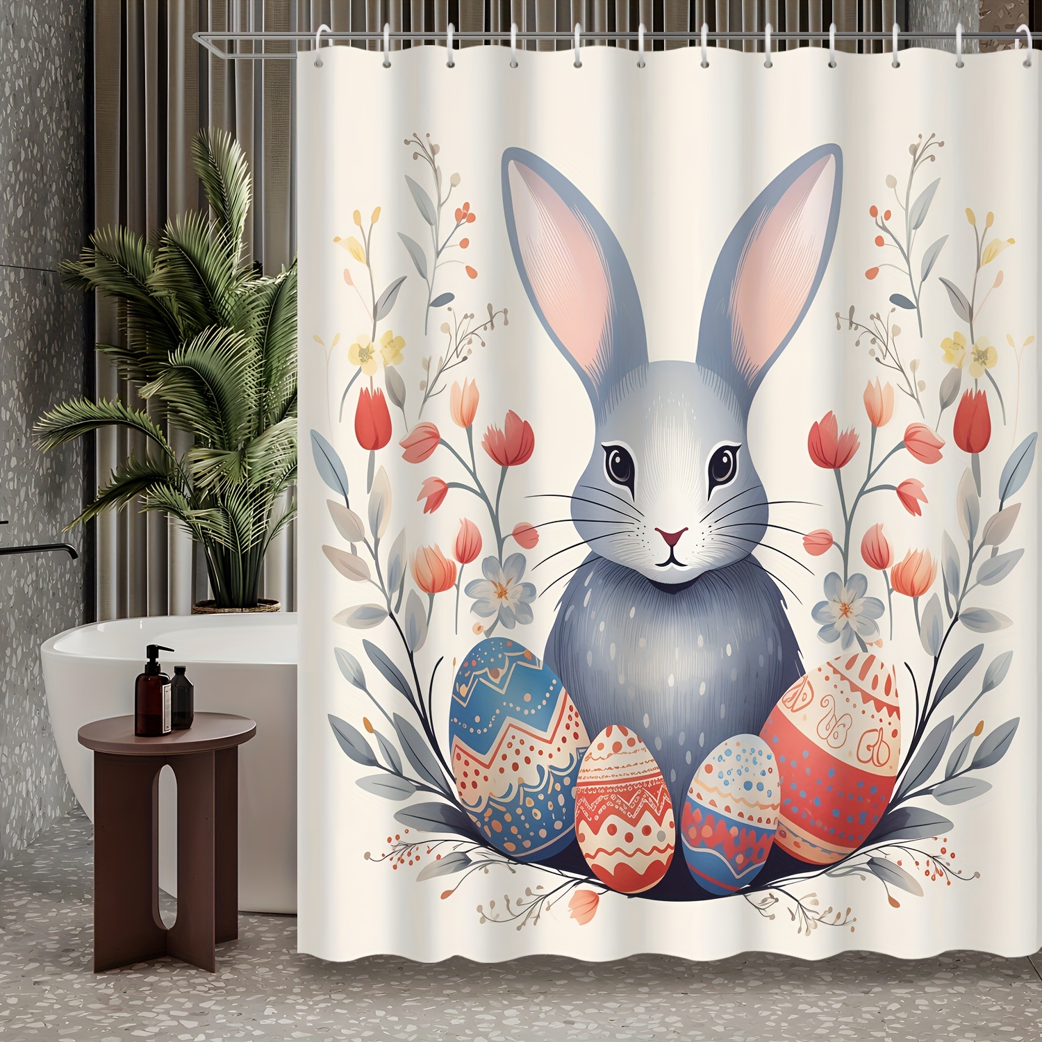 1pc Easter Bunny Egg Printed Shower Curtain Waterproof Durable - Temu