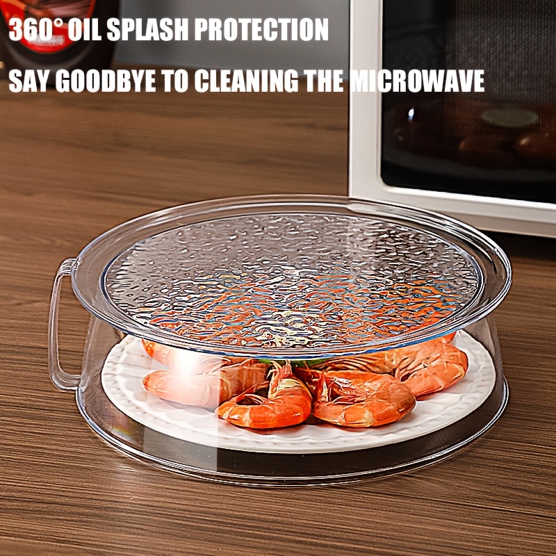 Heat Resistant 200°C Transparent Microwave Splash Guard Cover, 360° Splash-Proof Insulated Plastic Protector for Food, Stackable and Easy to