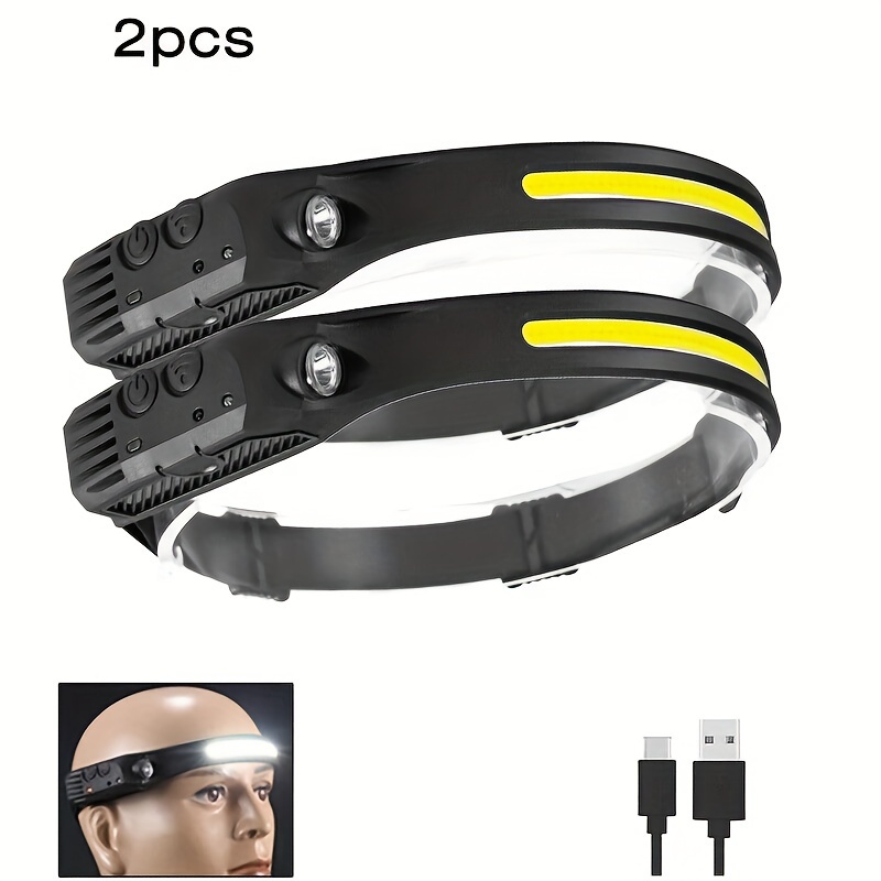 

2pcs Multifunctional Cob Headlamp, Usb Charging Headlight, Suitable For Running