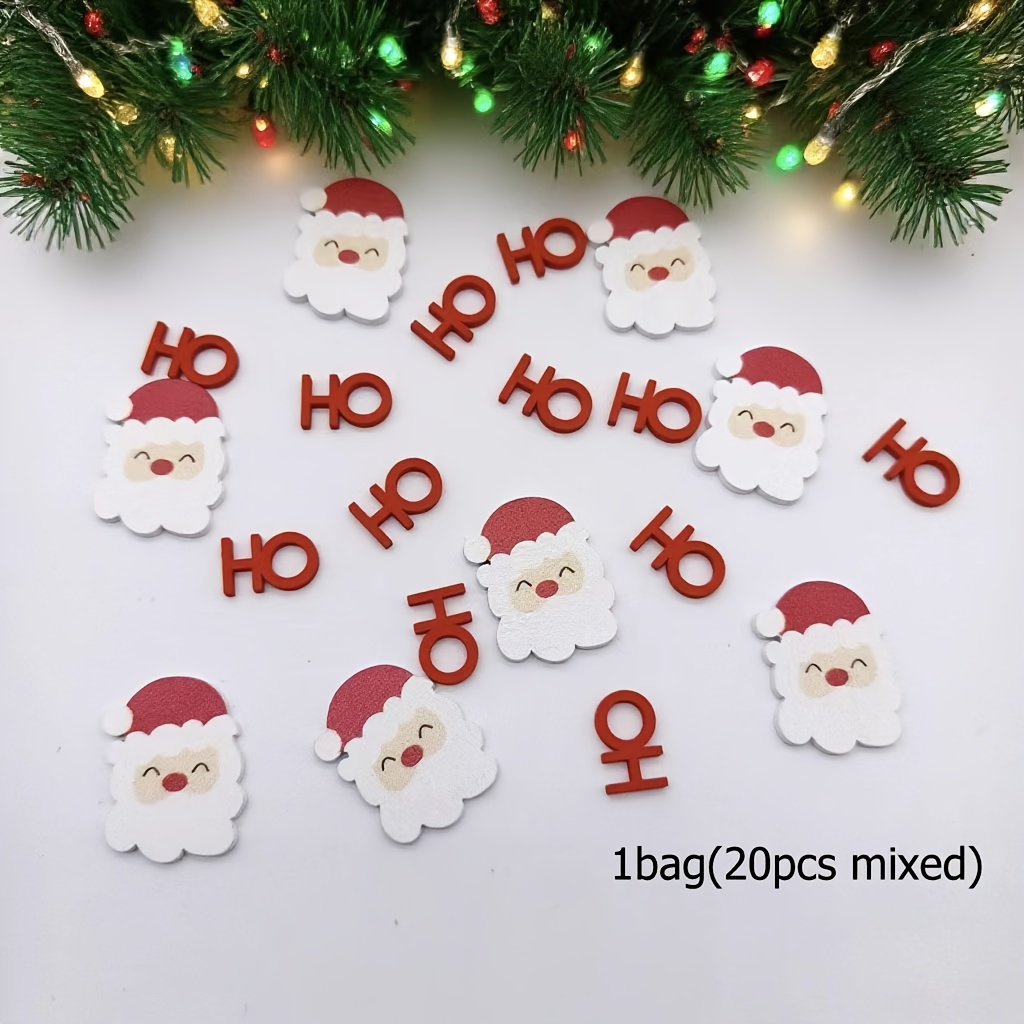 1bag Confetti, Wooden Confetti Mixed With Santa Claus And Ho, Use For Christmas Table Decoration