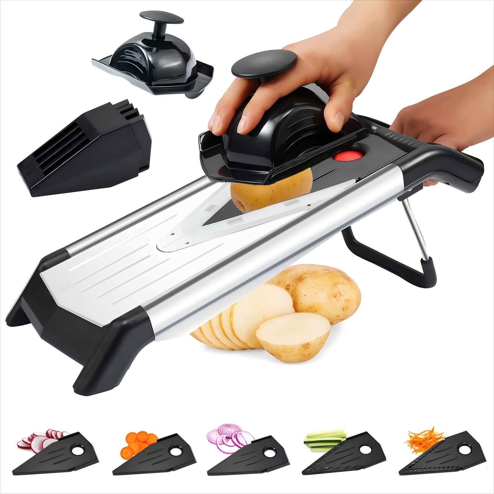 Image of Mandoline Slicer, An Adjustable Thickness Vegetable Slicer For Slicing Potatoes, Vegetables, And Onions, Featuring , Multifunctional Vegetable Slicer - A Manual Potato And Chopper Kitchen Gadget