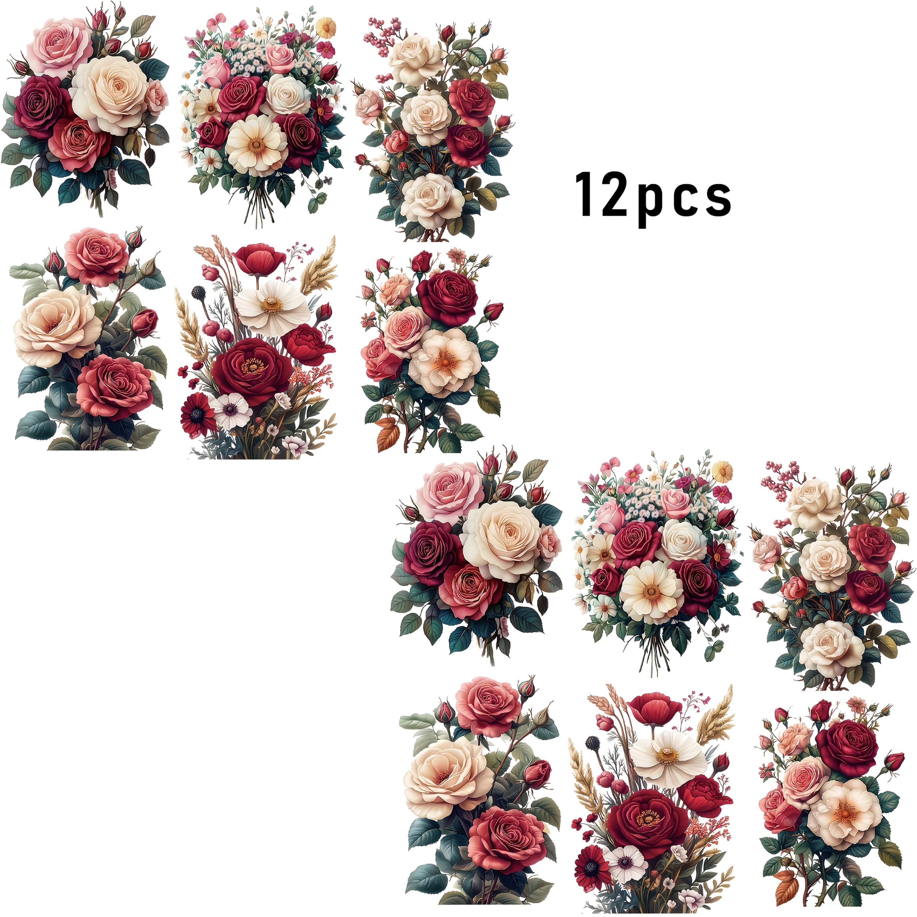 TEMU 6 pezzi / 12 pezzi Adesivi in bouquet vintage, multicolore, autoadesivi, con decorazione di e antigraffio, adatti per la decorazione di tazze in