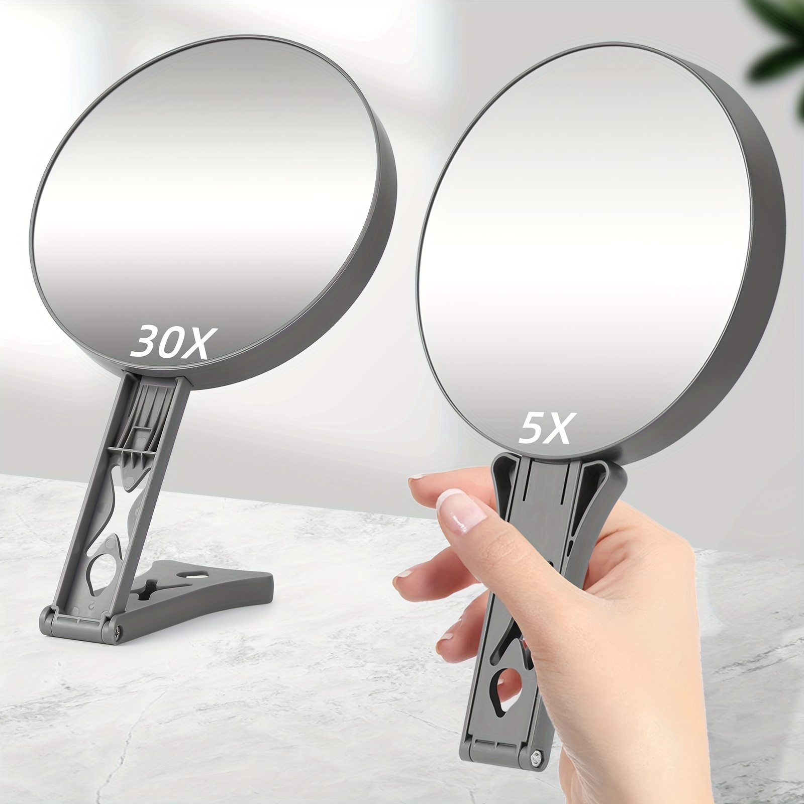 

4.5" Dual-sided Magnifying Makeup Mirror - 5x & 10x/20x/30x, Handheld Mirror For , & Pore Inspection, Portable Folding Design, Ideal Gift For Women, , , Handle