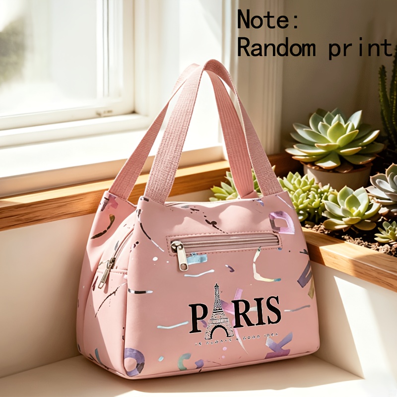 TEMU Sac fourre-tout tendance PARIS pour femmes, structure stable de grande , sac à main pour femmes avec fermeture éclair, design élégant et