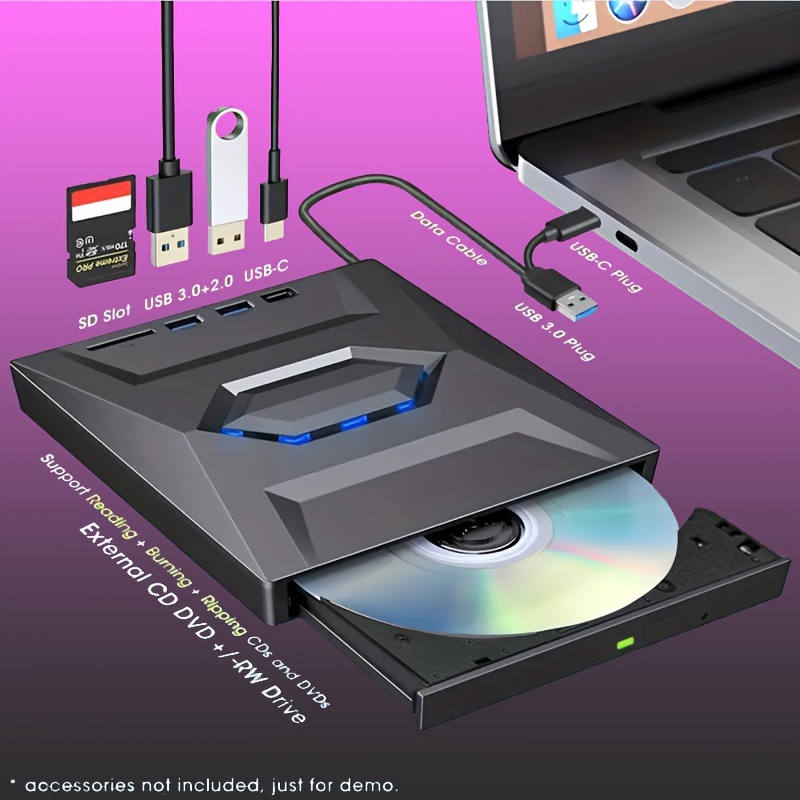 

6 en 1 Portable USB 3.0 Ultra-mince externe DVD enregistreur lecteur lecteur lecteur lecteur optique pour ordinateur Portable accessoires de bureau