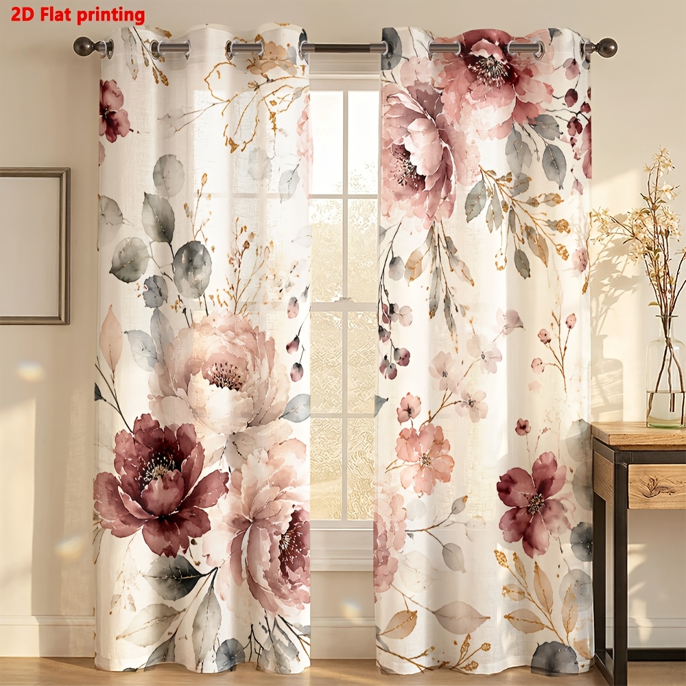 Image of 2d Flat - 2d Flat 2pcs Curtains Watercolor For Bedroom Living Room Home Decor Light Luxury Minimalist European Style, Suitable For Living Rooms, Bedrooms, Study Rooms, And Home Decoration