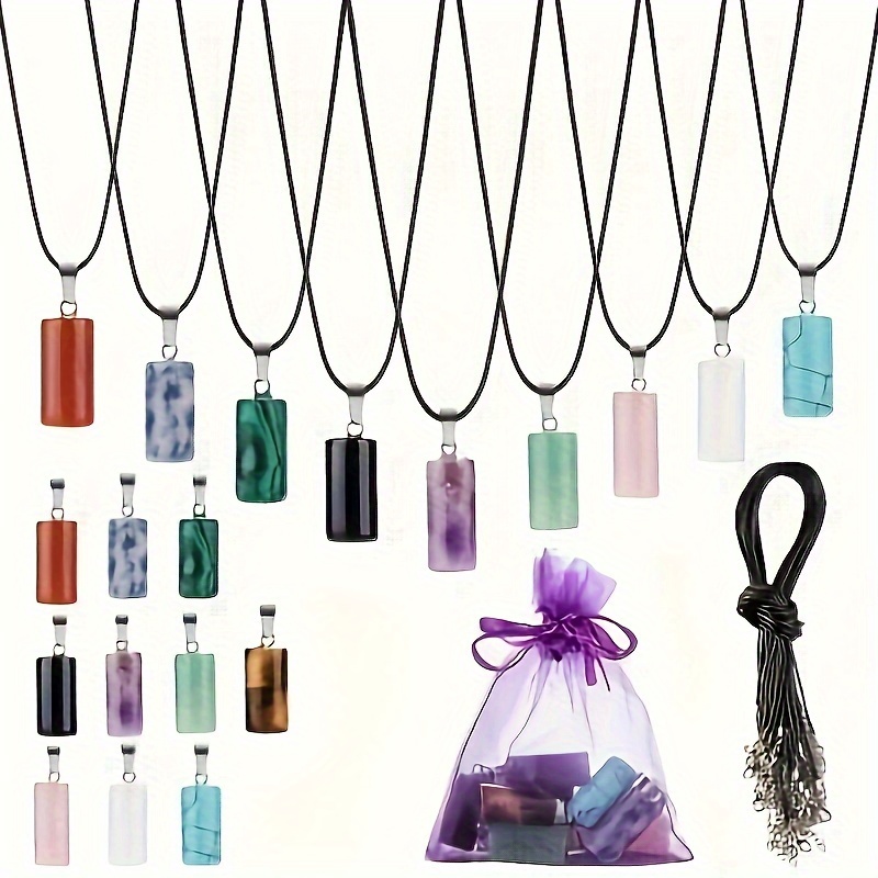 

de 20 Pendentifs en Cylindrique en Pierre Naturelle - la de DIY 10 Pendentifs, 10 Chaînes de et Sac de Rangement la d' Uniques