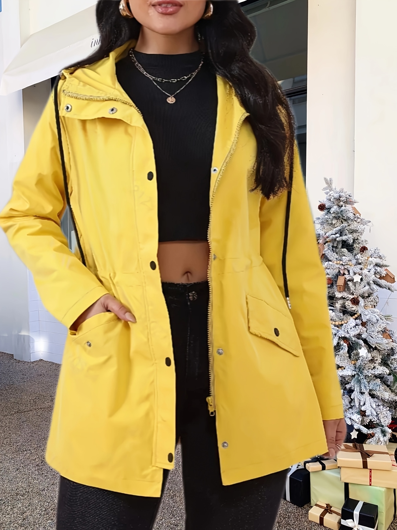 JieDa SHORT TRENCH JACKET YELLOW 1（Buy Yellow Jackets for Women 