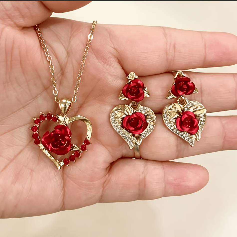 TEMU Conjunto de Joyería de de Flor de 2 piezas para Mujer – Collar con Colgante de de Moda de Lujo y Set de Aretes de Botón